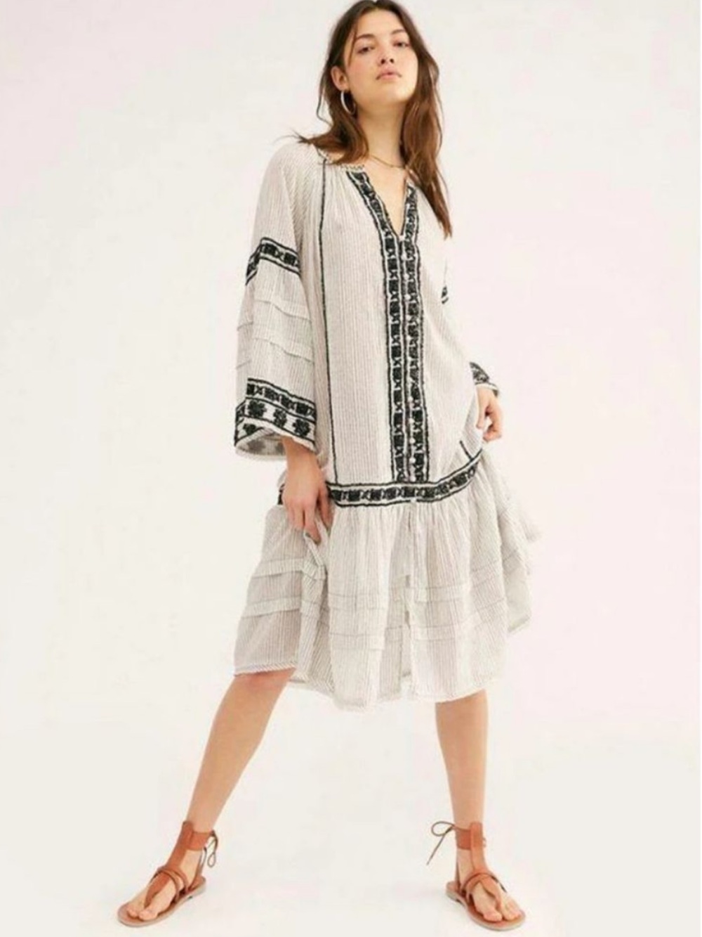 Free People Vagabond Embroidered Kaftan Tunic Top Midi Dress